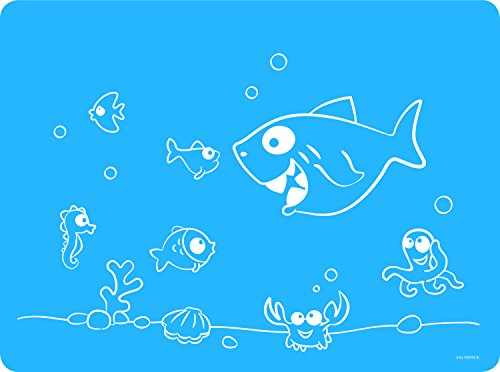 Dinomio Tischmatte, Platzdeckchen für Schule, Platzset, Kleckermatte, Bastelmatte aus Silikon für Kinder, Platzmatte blau Fische - rutschfest & abwischbar, 40 x 30 cm