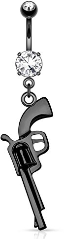 beyoutifulthings Bauch-nabelpiercing Pistole Anhänger 1,6mm 10mm Nabel-Piercing Edelstahl Chirurgenstahl Bananabell Zirkonia Gold Silber Hematite