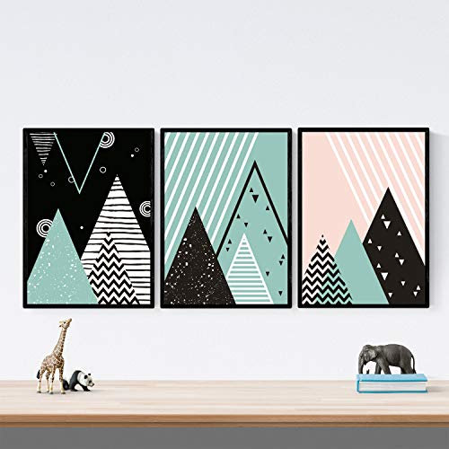 Nacnic set di 4 stampe artistiche in nordico e scandivano Tre Montagne. Stampato su carta da 250 gr. Decorazione interna. A4 senza cornice.