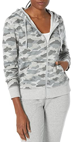 Amazon Essentials Felpa con Cappuccio e Cerniera in Pile Donna, Grigio Mimetica, XL