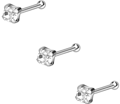 PIERCINGLINE 3er SET 925er STERLING SILBER Nasenpiercing | RUNDER KRISTALL | Piercing Nase Stecker | SET-Auswahl