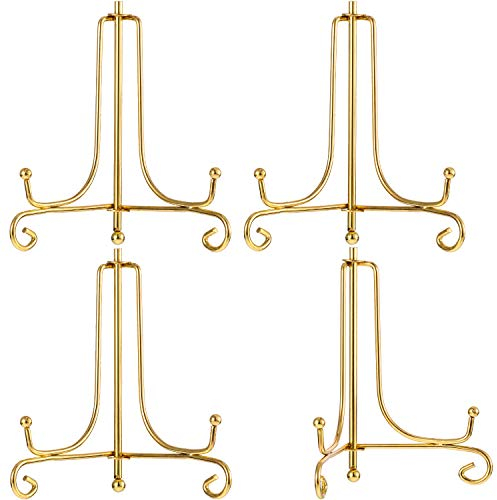 Tatuo 4 Packs Iron Display Stand, Iron Easel Plate Display, Photo Holder Stand for Home Decoration (Gold, 4 Inch)