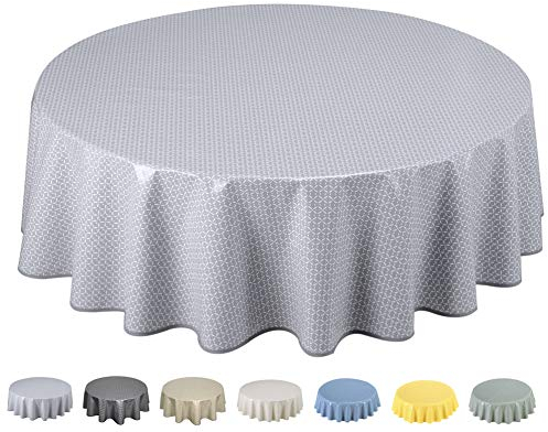 Home Direct Wachstuch Tischdecke Abwaschbar Rund 160cm Hellgrau