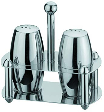 Grunwerg Bellux Collection Stainless Steel Cruet Set with Stand