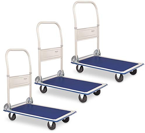 Stagecaptain Platformer Plattformwagen 3X Set -Transportkarre - Klappwagen - Gummiauflage - Gummierter Kantenschutz - Einklappbarer 90° Handgriff mit Fußbedienung - 4 Rollen - Belastbar bis 150 kg