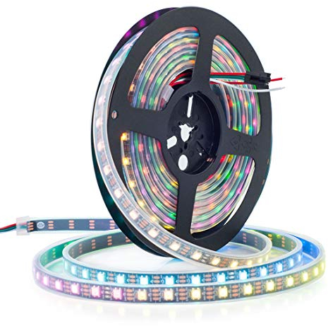 BTF-LIGHTING WS2812E Alambres de aleación ECO RGB 5050SMD Direccionable individual 16.4FT 60 píxeles/m 300 LEDs PCB negro flexible Full Color LED Píxel tira LED Sueño Color IP67 impermeable DC5V