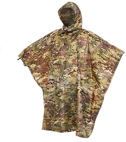 AUSCAMOTEK Camouflage Regenponcho mit Kapuze, wasserdicht, Tarnmuster, für Jagd, Wandern, Camping, Angeln, Herren, Militär Camo, Einheitsgröße