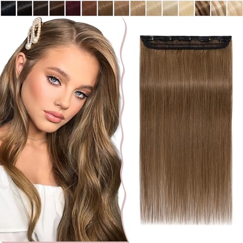 SEGO Clip in Extensions Haarverlängerungen Remy Echthaar 7A ein Teilig Haarteil 100% Human Haar Glatt Hellbraun#6-1 20(50cm)-50g