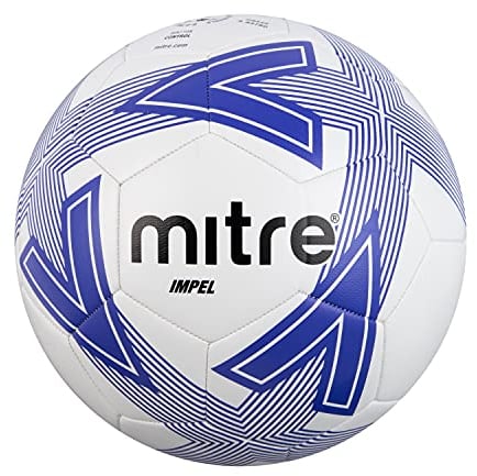 Mitre Impel Training Football With Ball Pump, White/Dazzlingling Blue/Black, Size 4