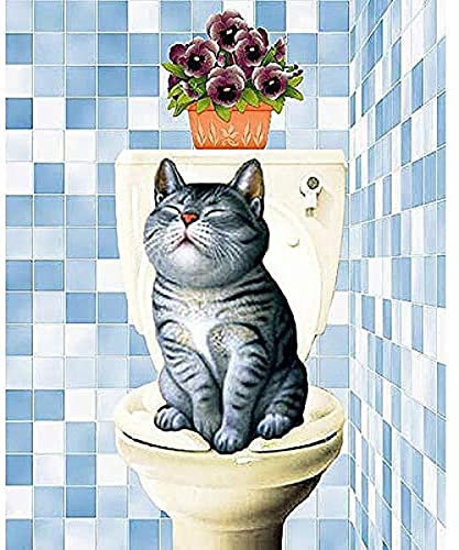 YHX926 Diamond Painting,Chat de toilette,5D Broderie Diamant kit Complet,DIY Perle Diamant à Coller Tableau Peinture,Canevas Point de Croix Kits pour la Deco Chambre 30x40cm
