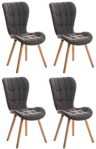 CLP 4er Set Esszimmerstuhl Elda Mit Polsterung Und Stoffbezug I Lehnstuhl Mit Robustem Holzgestell I Polsterstuhl Mit Ziernähten, Farbe:hellgrau
