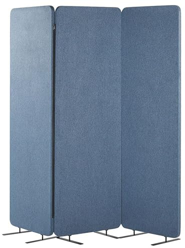 Beliani Akustik Büro Raumteiler 3-teilig 184x184 cm aus Stoff und Stahl blau Standi