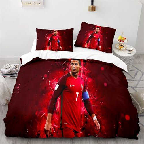 Enfunt-Home Fußball-Stars Bettwäsche Set Ronaldo 2 Teilig Bettbezüge Mikrofaser 1 Bettbezug 135x200cm Mit Reißverschluss Und 1 Kissenbezug 80x80cm