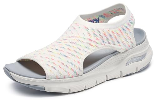 Skechers Sandales ondul ES accrocheuses pour Femme, Blanc/Multicolore, 38 EU
