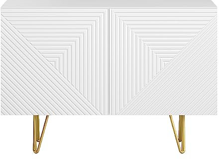 Miliboo Buffet Design gravé Blanc Mat et métal doré 2 Portes L107 cm OZEN