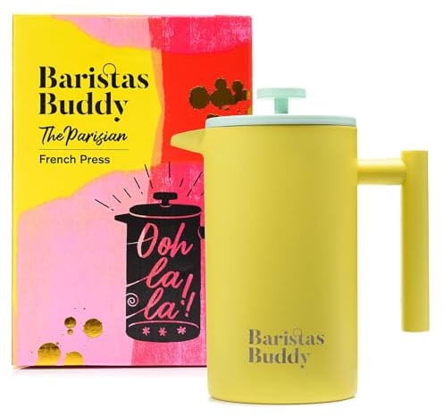 BaristasBuddy 4 Cup Coffee Press Maker Colorful Retro Stylish Insulated Coffee Maker Maker - Yellow