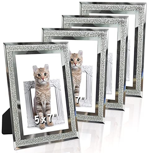 ASelected 4er Set Fotorahmen 13x18 Glas Bilderrahmen Photo Frame Glas Diamant Foto Rahmen Hochzeit Familie