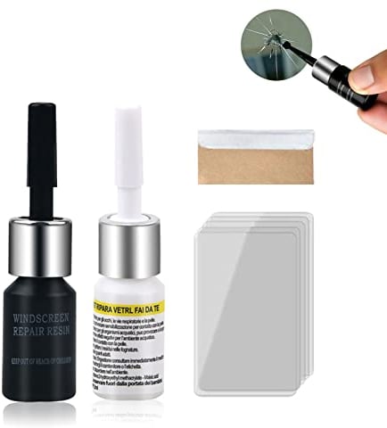 Auto Windshield Repair Kit, Glas Reparatur Flüssigkeit, Windschutzscheiben Reparaturset Werkzeug, Auto Glas Windschutzscheibe Reparatursatz Windschutzscheiben Reparatur, für Cracks (Schwarz+Weiß)