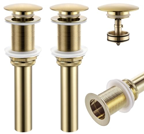 KOKOSIRI Pop Up Sink Drain with Strainer Basket, Brushed Gold Bathroom Sink Drain with Detachable Hair Catcher Anti Clogging for Vanity Vessel Sink without Overflow, C1002BG