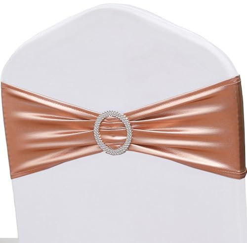 ZSJFMF 50PCS Spandex Rose Gold Chair Sashes for Wedding Stretch Chair Bands with Buckles Universal Elastic Chairs Ties Bows for Party Folding Chairs Celebration Ceremony Events Decorations