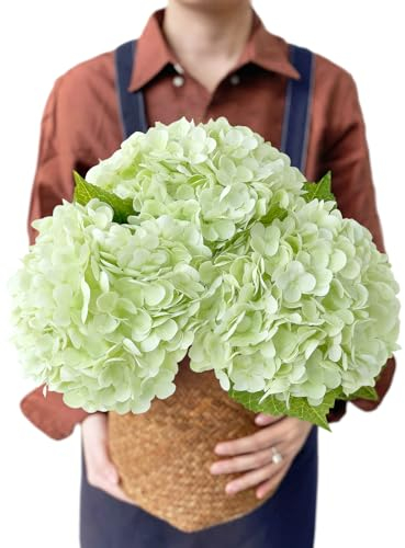 JINWOE Künstliche Hortensien, 53.3 cm, Latex, fühlt sich echt an, große königliche Hortensien, künstliche Blumen für den Außenbereich, Kunstblumen, Blumenstrauß für Tafelaufsätze, Zuhause, 3 Stück