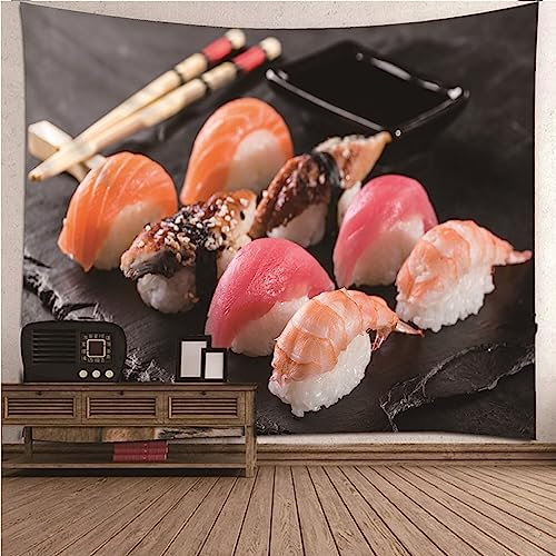 Wandbehang Boho, Wandbehang Gothic Bunt Polyester Meeresfrüchte Sushi Wandteppich Wand Deko 210x140cm