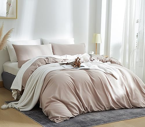 AShanlan Bettwäsche Set 200x200 cm Khaki Uni Bettbezug mit Kissenbezug 80x80 cm 100% Weiche und Angenehme Mikrofaser 3 Teilig Taupe Bettwäsche mit Reißverschluss für Doppelbett