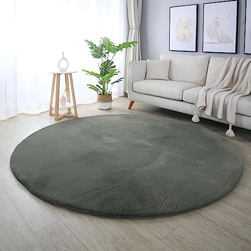Carpettex Hochflor Teppich Wohnzimmer Shaggy Flokati Teppich Modern Einfarbig 160 cm Rund Grün - Teppich Schlafzimmer Weich Flauschig Waschbar Teppich Küche Esszimmer - Langflor Teppiche