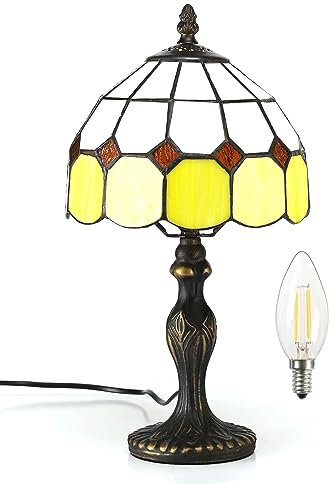 Bidesen 8-Zoll Tiffany-Stil Tischlampe, Vintage, Handgefertigter Buntglas-Schirm, mit Glühbirne, für Schlafzimmer, Arbeitszimmer und Büro