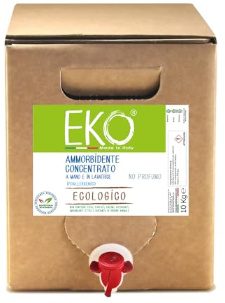 Eko Ammorbidente Lavatrice alla Spina 10Kg, Senza Profumo Ipoallergenico - Bag in Box - Ecologico Concentrato