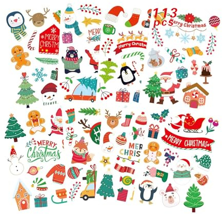 8 Sheets Weihnachts Sticker Set,Weihnachten Sticker, Weihnachten Christmas Weihnachtsmann Geschenkaufkleber, Etiketten Selbstklebend Weihnachtsetiketten,für Umschlag Geschenktüten Weihnachtskarten
