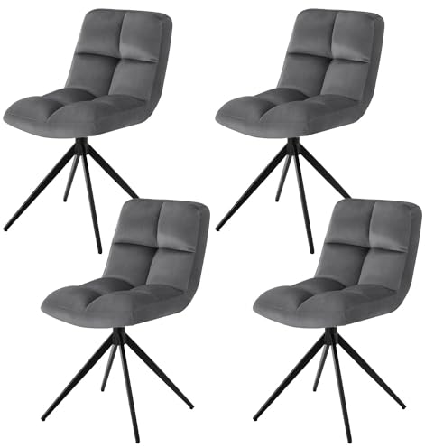 Juskys Drehstuhl Dallas 4er Set - Esszimmerstühle drehbar, Stoff Bezug - Stuhl bis 120 kg belastbar - Stühle Esszimmer, Esszimmerstuhl Samt Dunkelgrau