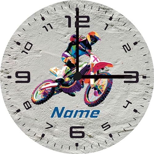 Print Equipment (18.77) Wanduhr Glasuhr 29 cm - Motiv Motorrad Motorsport Motorcross Speedway - Quarzuhrwerk gern auch mit Namen