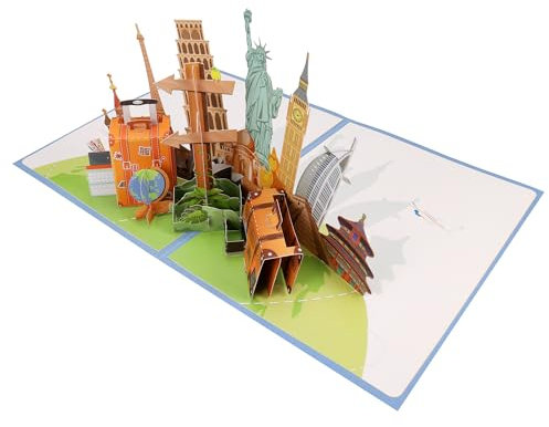 JIANTA Pop-Up Karte Reise, 3D Grußkarte zum Urlaub, Geburtstagskarten mit Umschlag, 3D Grußkarte zum Geburtstag, Abschied, Urlaubsgeld, Städtetrip, Kreuzfahrt, Hochzeitsreise, Urlaub, Reise