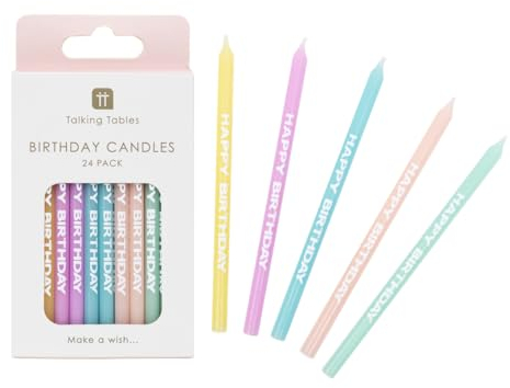 Talking Tables 24 x Colourful Pastel Birthday Cake Candles | Cupcake Toppers Decorations for Kids Party, Celebration | Designed in The UK | Plastic Free, PASTEL24