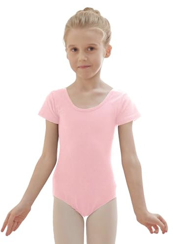 zffriction Body da Danza Balletto per Bambina Donne Maniche Corte Leotard Balletto Body Ginnastica con Cotone Taglia 100-170 per Ragazze e Donne(Rosa,130)