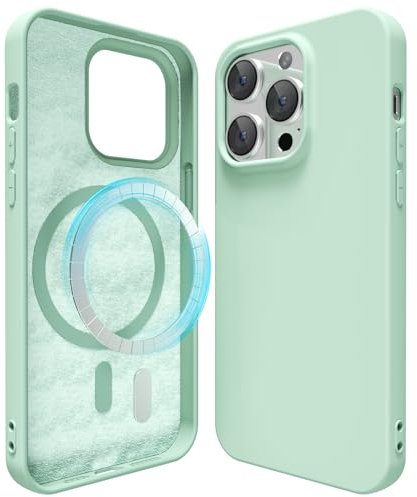 oakxco Silicone Case for iPhone 14 Pro Compatible with Magsafe Magnetic Wireless Charging, Slim Thin Soft Rubber Gel with Magnet, Matte TPU Mag Cover for Women Men, Mint Green