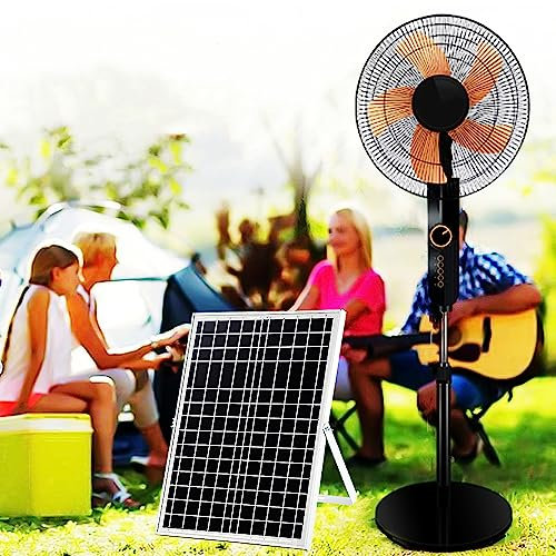 WTTTTW Ventilador de Pedestal oscilante de pie, Ventilador de Piso Recargable con energía Solar con Panel Solar, Ventilador de pie portátil para Dormitorio, hogar, Viajes, Picnic, Barbacoa, Pesca