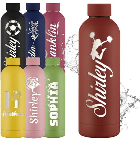 YoLLiEE Bouteille d'eau personnalisée avec nom Bouteilles d'eau personnalisées Bouteilles d'eau de sport isotherme gravées en acier inoxydable 16 oz, style icône rouge