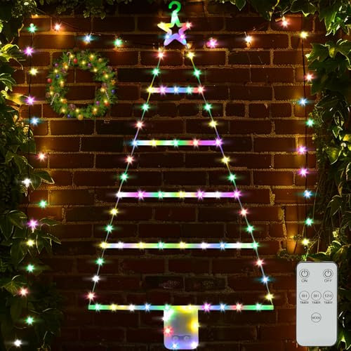 ZQEJEFD Luci Natale Esterno Batteria, 90cm Decorazione per Finestra a LED, LED Scaletta Luci Natale Batteria con Telecomando, Timer, 8 Modalità, Addobbi Natalizi Decorazioni Casa Finestre (Colorato)