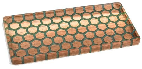 Guowall Acacia Wood Serving Tray, Green Epoxy Resin Design, Wooden Serving Platter for Decor, Food, Cheese, Fruit, Vegetable, Party