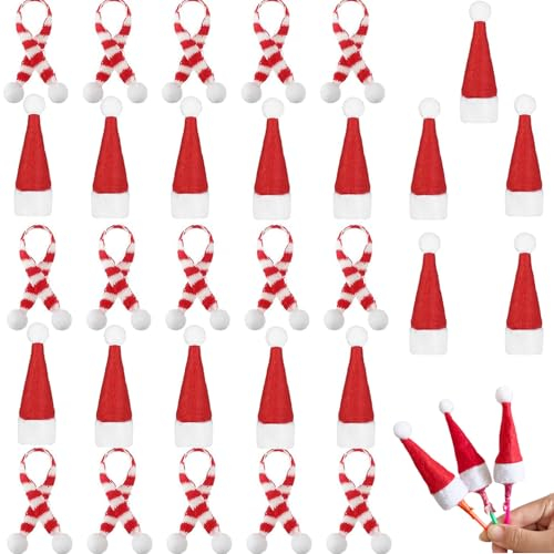 ARROMI 30 Stück Kleine Weihnachtsmützen, Weihnachtsmütze, Nikolausmütze, Weihnachten Weinflasche Abdeckung Kleine Nikolausmützen für Tischdeko, Dekorieren Sie Verschiedene Weihnachts-Requisiten 