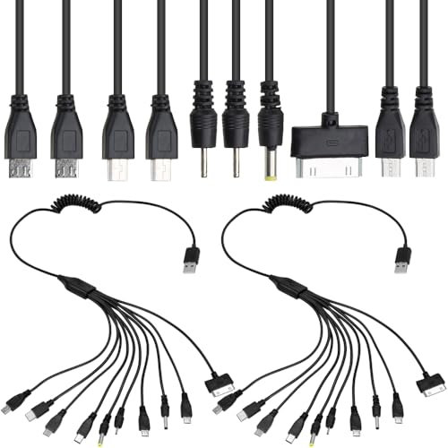 Xiatiaosann 10 in 1 Universal-Multi-USB-A-Ladekabel, 10 Ports Multifunktions-Ladekabel Kabel für Handys, Bluetooth Kopfhörer, Lautsprecher, MP3-Player, MP4-Player (2 Pack)