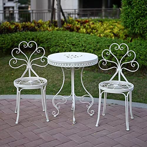 White, Set of 3 Patio Bistro Dining Furniture Set, Outdoor Side Table with 2 Chairs, Pastoral Iron Art End Table Coffee Tables, Portable Picnic Tables for Outdoor/Indoor,White