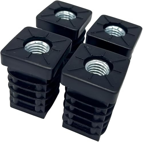 Lot de 4 supports de roulettes carrés avec manchon, plastique/acier, noir (20 x 20 mm, M8)