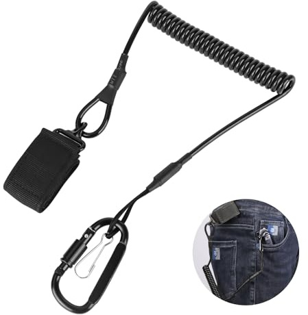 Elastische Spiralkabel mit Karabiner, Ausziehbares Werkzeugband Paracord Tactical Lanyard, Spiral SchlüSselanhänger Sicherungsseil mit Klettverschluss Geeignet Wandern,Klettern,Camping,Freien