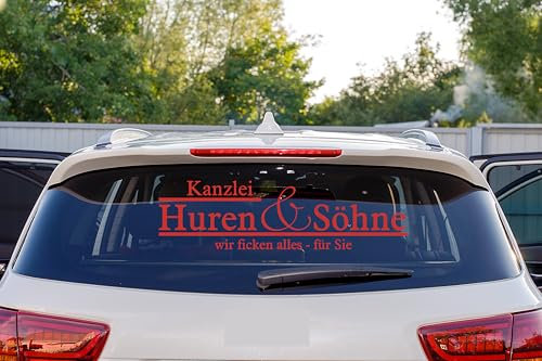Kanzlei Huren & Söhne, Wir ficken alles - für Sie Autoaufkleber Sticker (Rot, 30 x 8,2 cm)