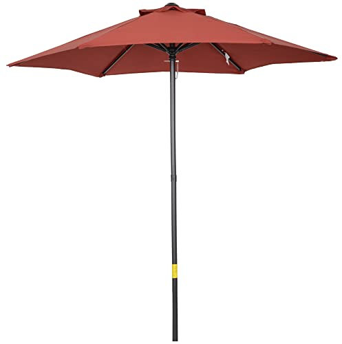 Outsunny Sonnenschirm Ø196 cm, sechseckig Balkonschirm Strandschirm windfest stabil Marktschirm Kurbelschirm Sonnenschutz für Strand Balkon Garten, Weinrot