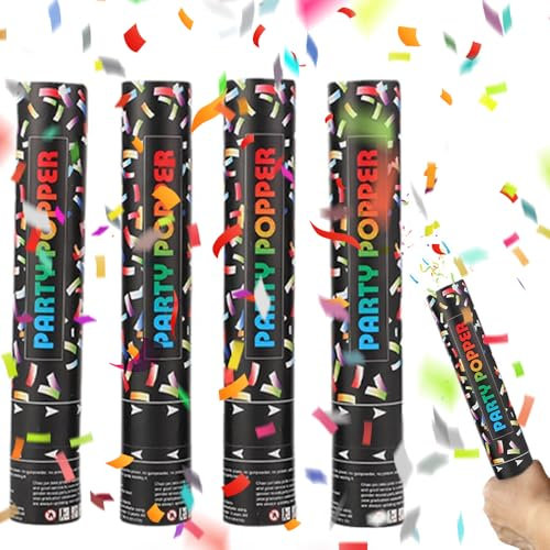 HIULLEN Konfettikanonen, 4 Stück Party Popper, Konfetti Kanonen 5-8m Effekthöhe, Konfetti Shooter, Konfettikanone xxl, Konfettikanone xxl Für Hochzeit, Geburtstag, Babyparty, Absolvent, Party(30CM)
