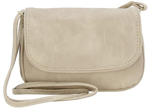 JENNIFER JONES - Kleine Damen Umhängetasche - Brauttasche - Schultertasche mit vielen Fächern (Abendtasche, Beige)